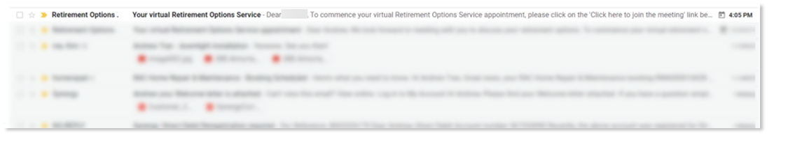 This image shows an example of the virtual ROS meeting link email in an email inbox.