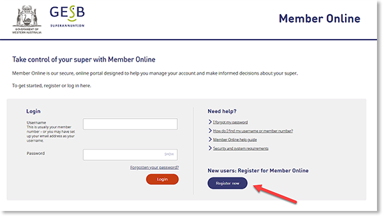 This screenshot shows the Member Online registration form.