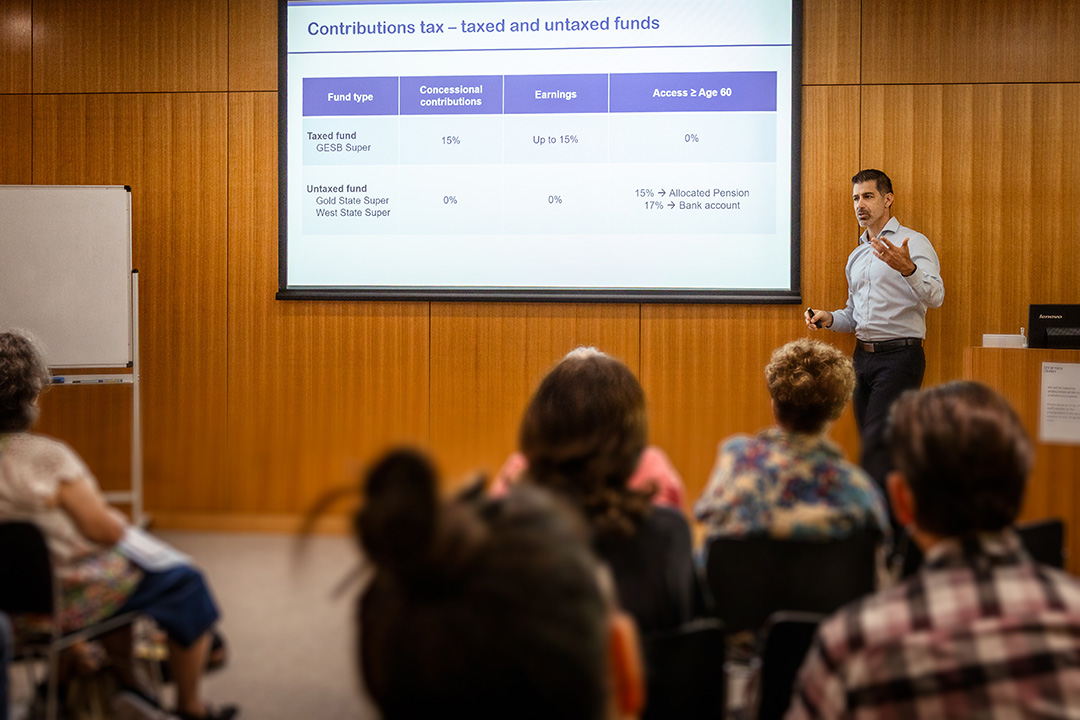 Brad Zaknich, Relationship Manager from GESB, presenting a seminar