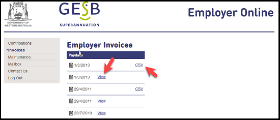 Employer invoices page