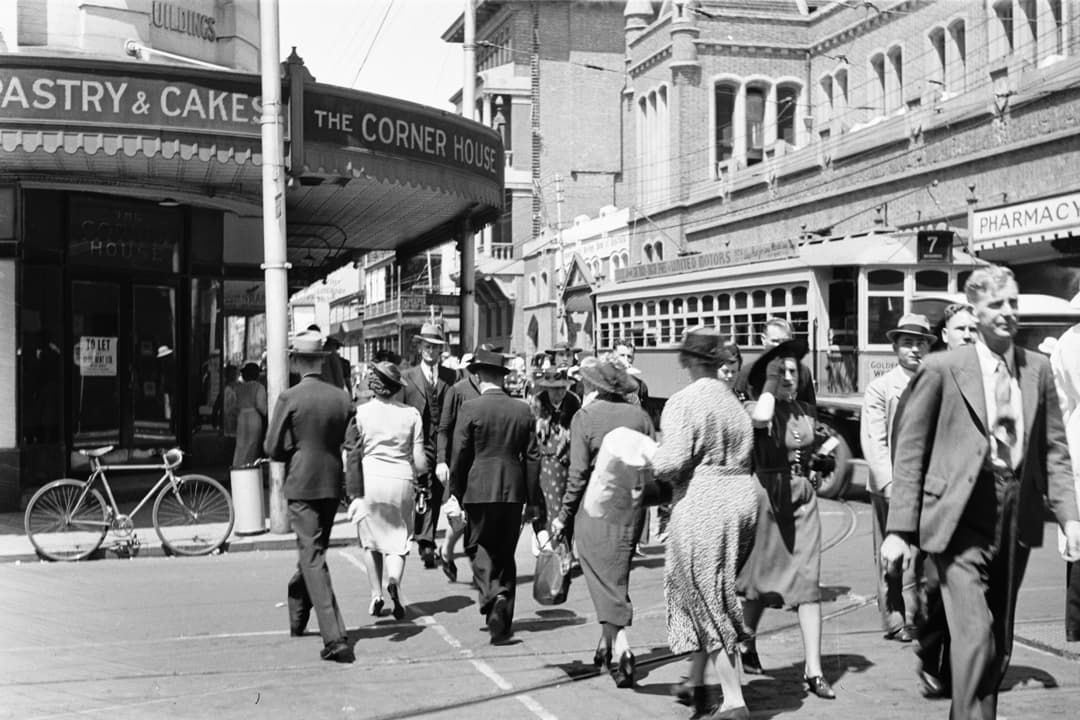 Historical image from the corner of Barrack Street and Hay Street in Perth