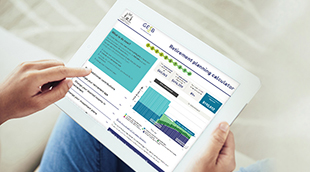 Person using retirement planning calculator on tablet device